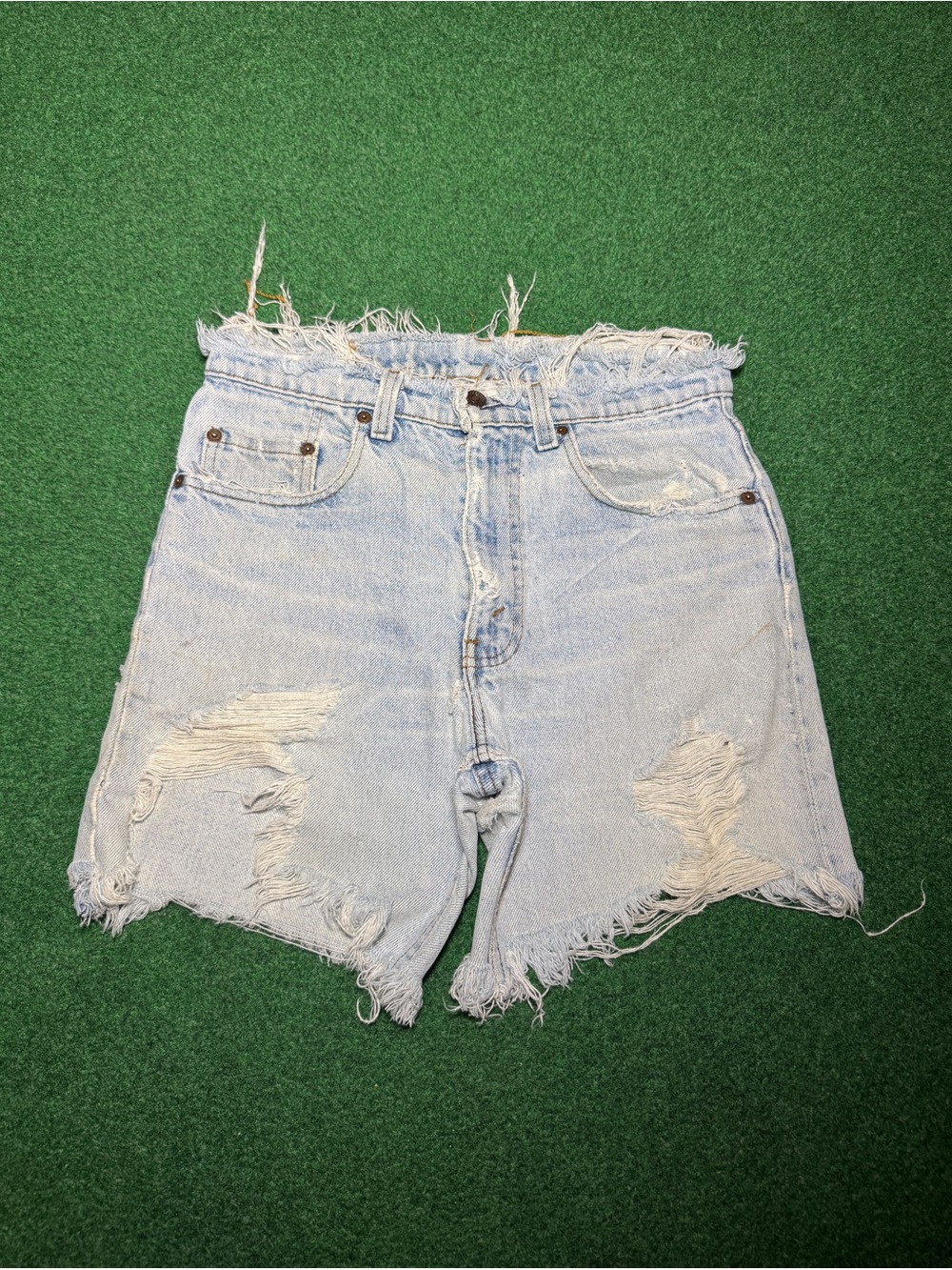 Levis Vintage Denim Shorts 70s Cut Off Thrashed 28 Light Wash 5” Distressed